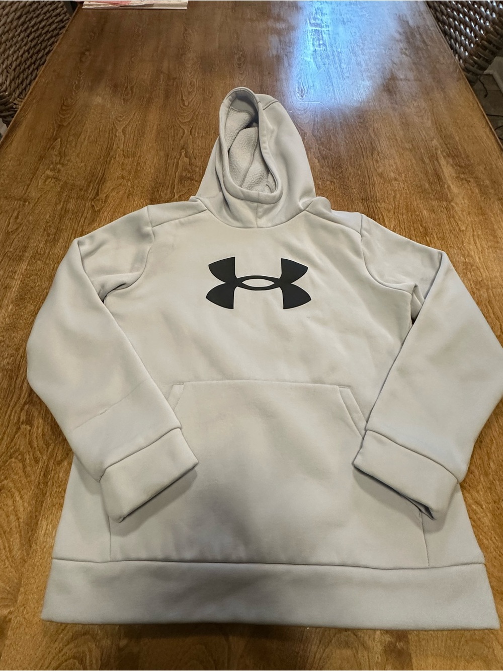 Under Armour Light Gray Hoodie with Black Logo - Kids Pullover